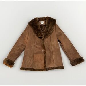 St.‎ Johns Bay VTG Suede Faux Fur Lined Brown Coat Women's Large Penny Lane BOHO